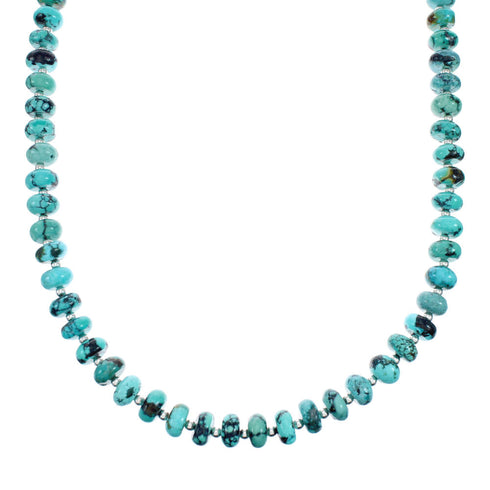 Navajo Genuine Sterling Silver And Turquoise Bead Necklace X10800